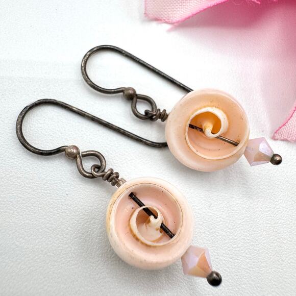 Spiral Seashell Dangle Earrings Silver Tested Mermaidcore Sirencore Beachy - Picture 2 of 9